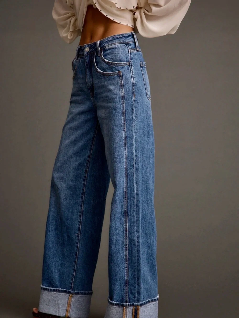 High-Rise Wide Leg Women’s Jeans - Blue - Picture 2 of 3